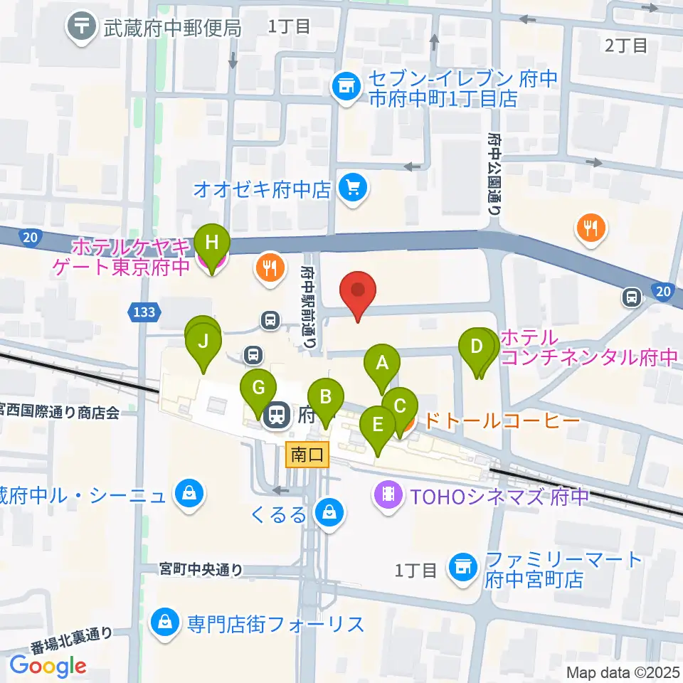 カワイ音楽教室 府中駅前センター周辺のカフェ一覧地図