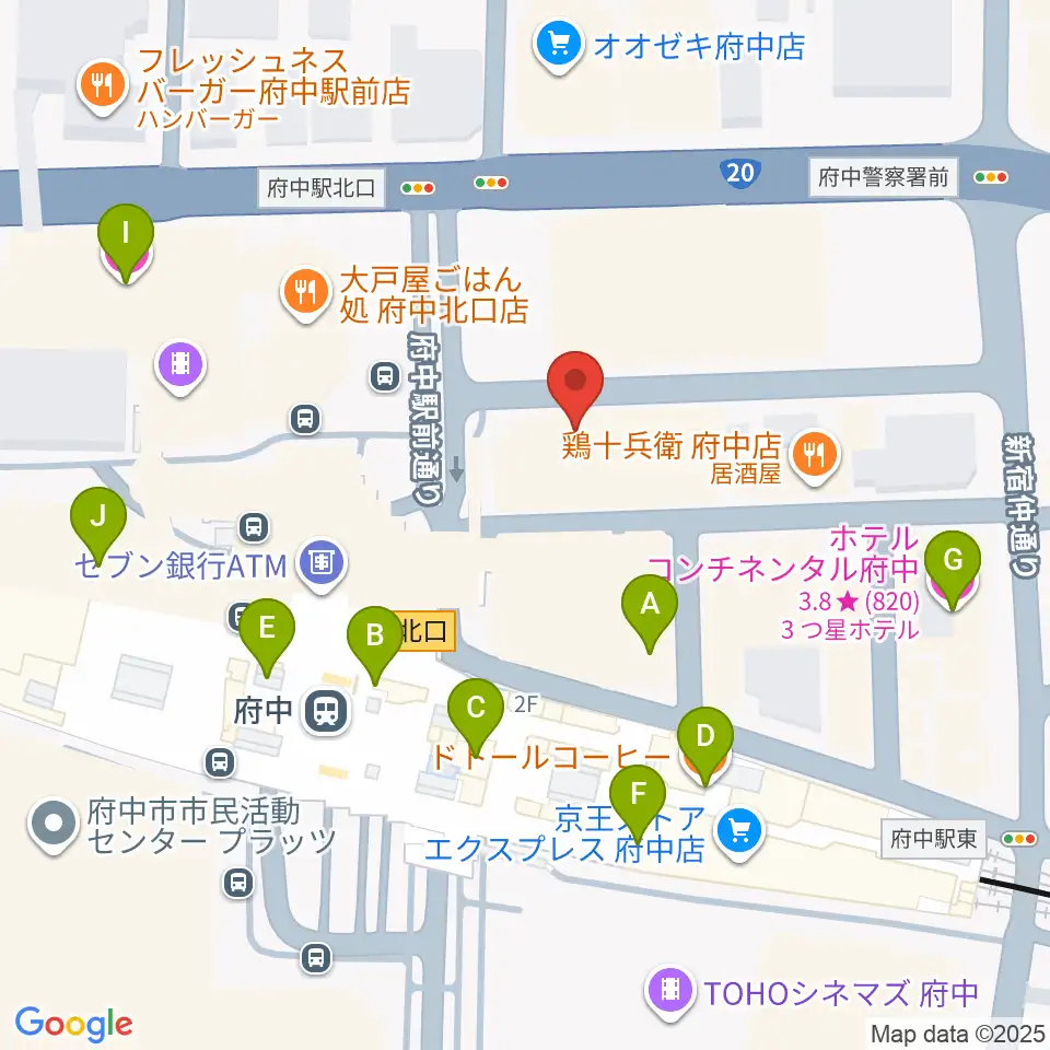 カワイ音楽教室 府中駅前センター周辺のカフェ一覧地図