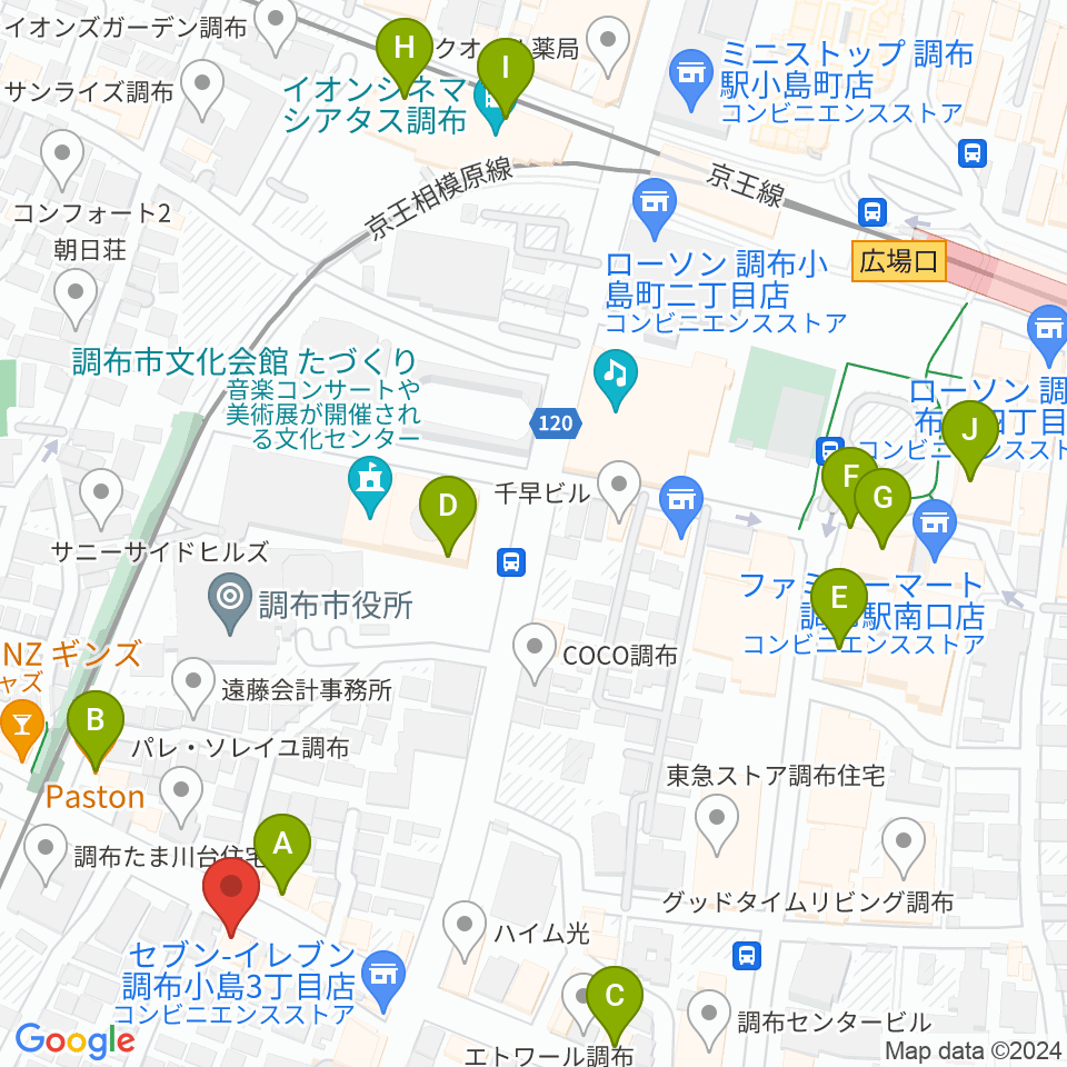 調布ヴァイオリン周辺のカフェ一覧地図