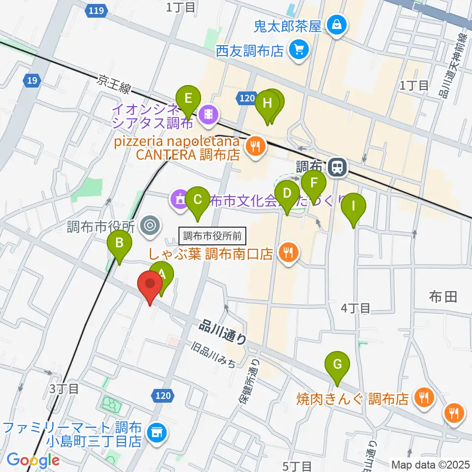 調布ヴァイオリン周辺のカフェ一覧地図