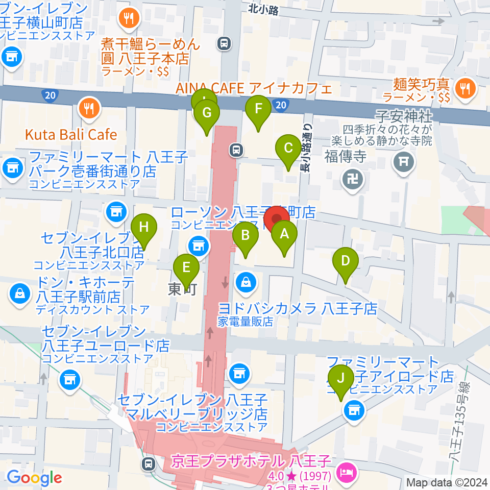 八王子クリエイトホール周辺のカフェ一覧地図