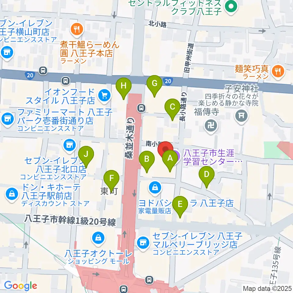 八王子クリエイトホール周辺のカフェ一覧地図