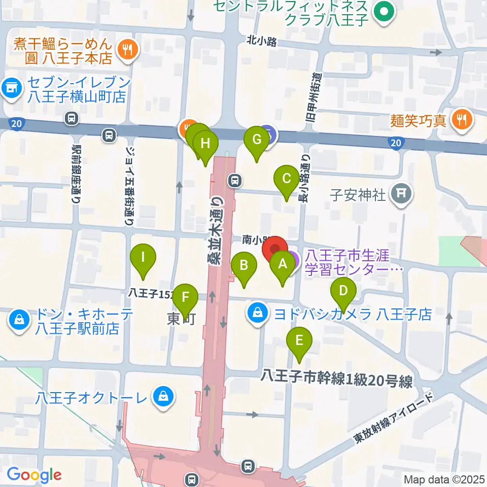 八王子クリエイトホール周辺のカフェ一覧地図