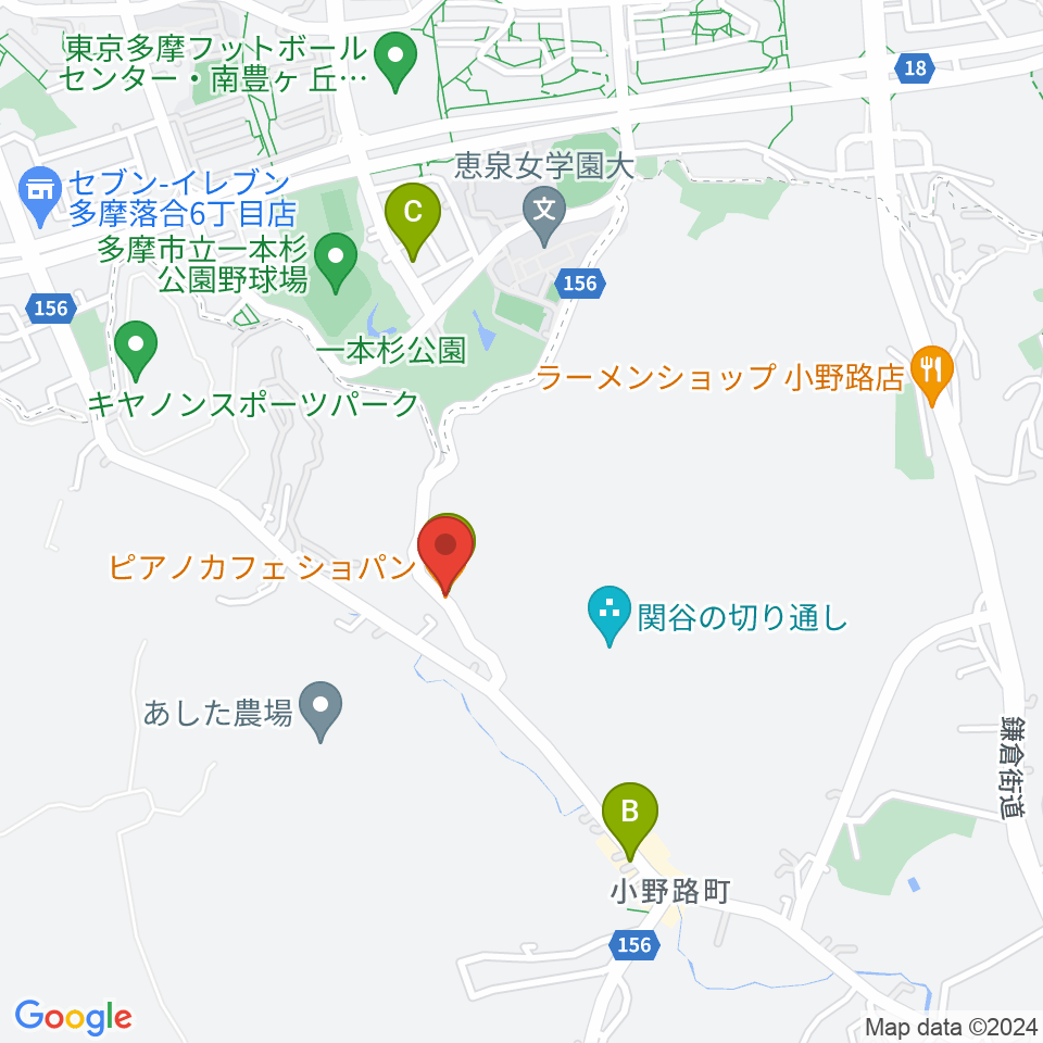 町田ピアノカフェショパン周辺のカフェ一覧地図