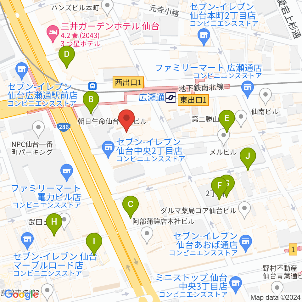 仙台ルフラン周辺のカフェ一覧地図