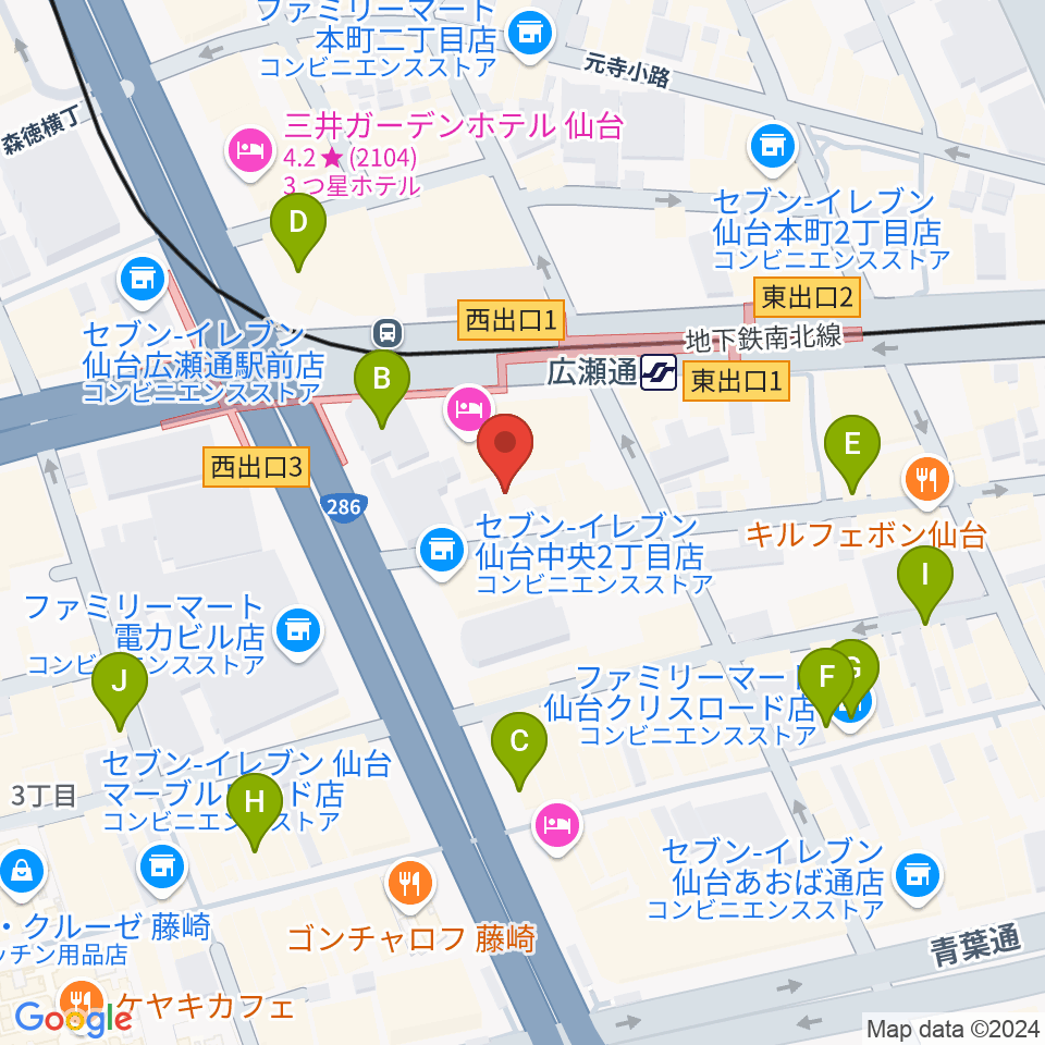 仙台ルフラン周辺のカフェ一覧地図