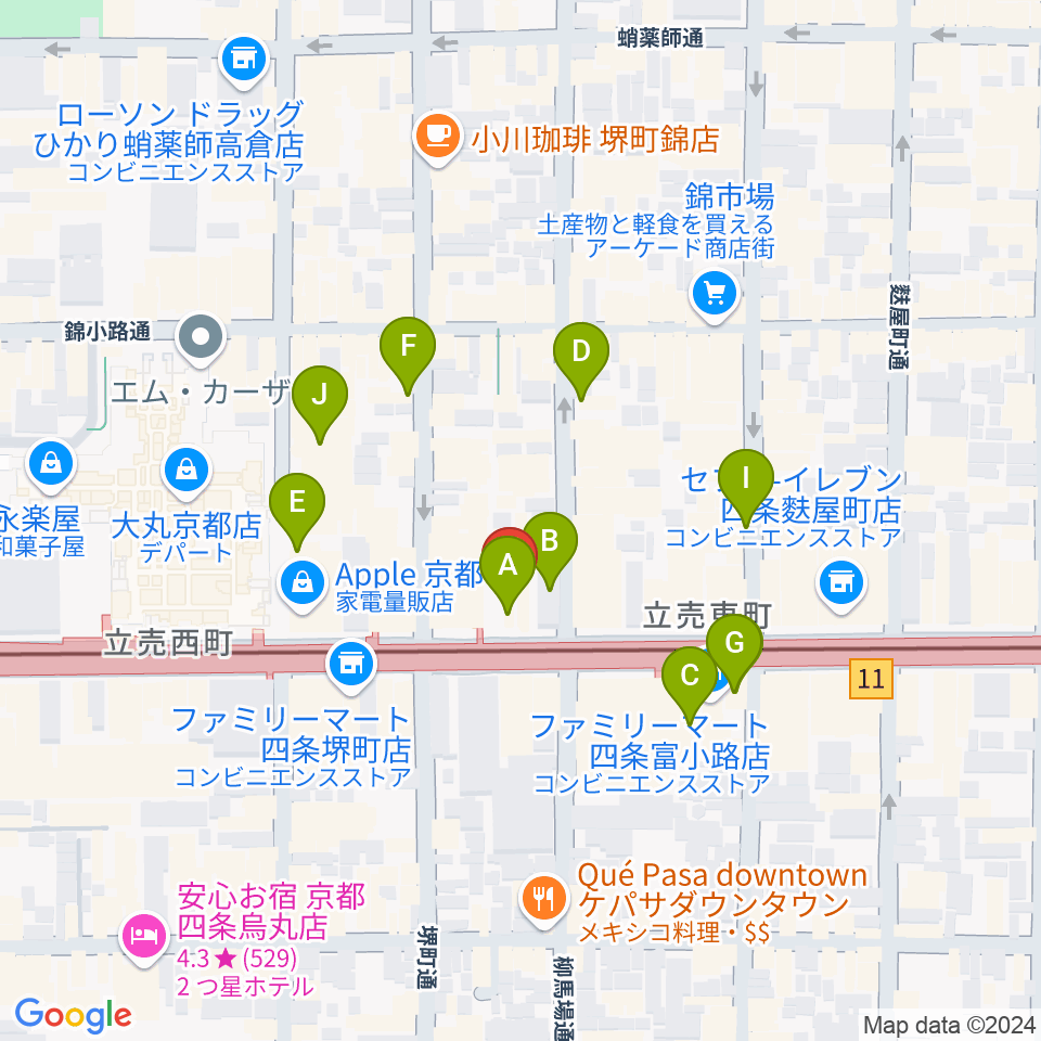 京都MUSE周辺のカフェ一覧地図