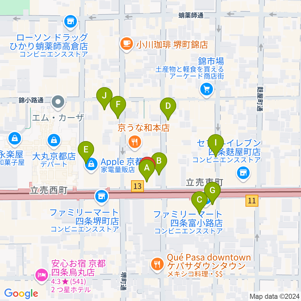 京都MUSE周辺のカフェ一覧地図