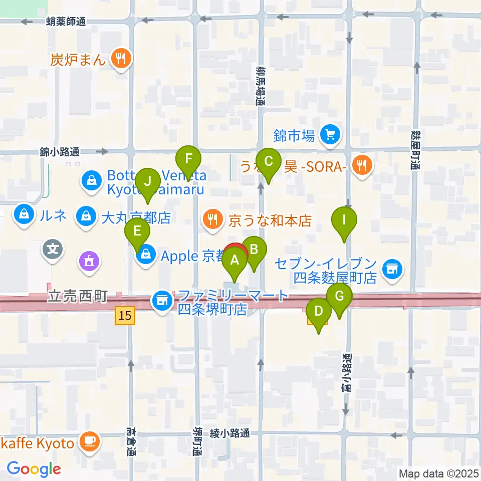 京都MUSE周辺のカフェ一覧地図