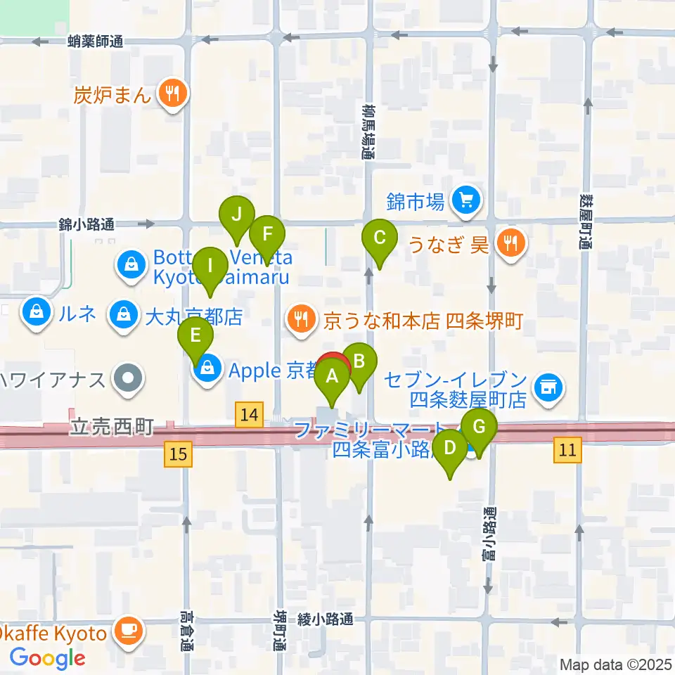 京都MUSE周辺のカフェ一覧地図