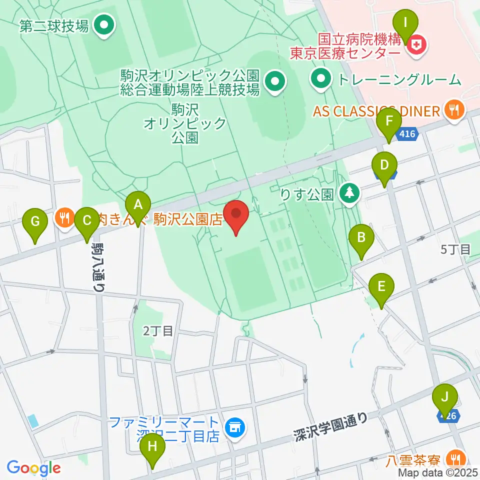 駒沢オリンピック公園屋内球技場周辺のカフェ一覧地図