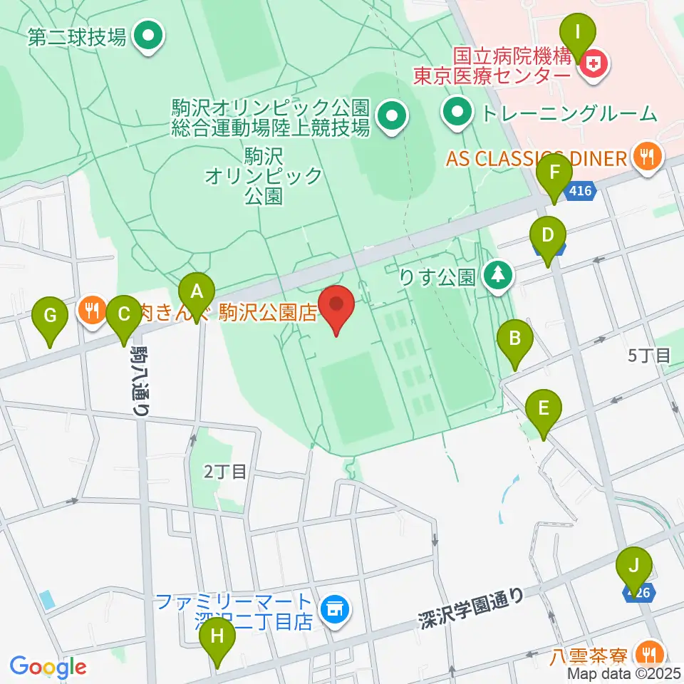 駒沢オリンピック公園屋内球技場周辺のカフェ一覧地図