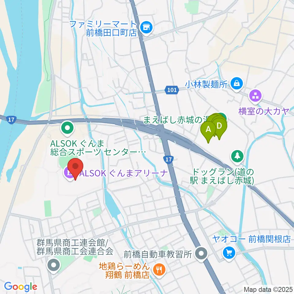 ALSOKぐんまアリーナ周辺のカフェ一覧地図