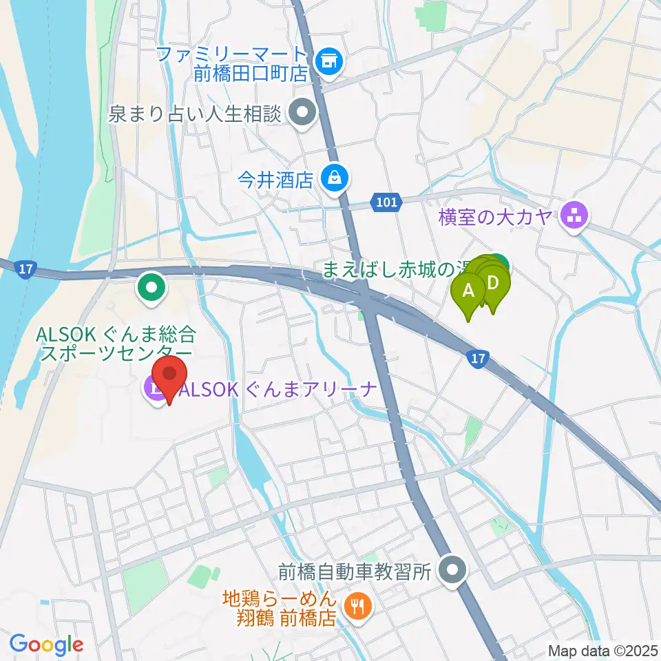 ALSOKぐんまアリーナ周辺のカフェ一覧地図