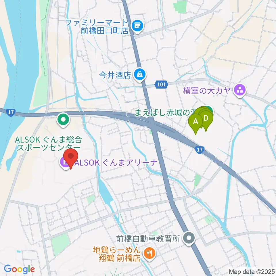 ALSOKぐんまアリーナ周辺のカフェ一覧地図