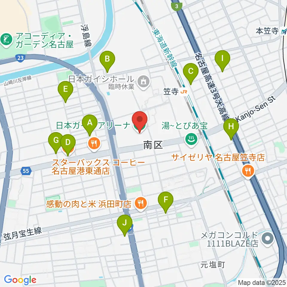 日本ガイシアリーナ周辺のカフェ一覧地図