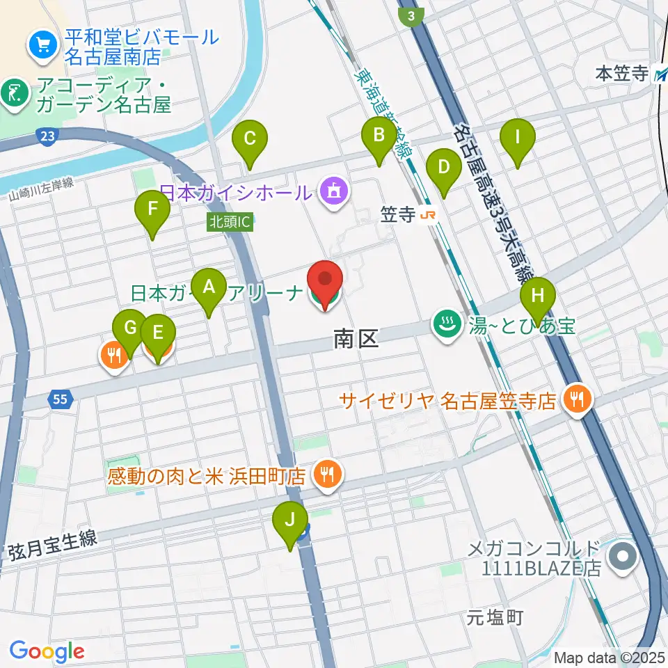 日本ガイシアリーナ周辺のカフェ一覧地図