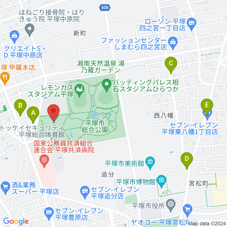 トッケイセキュリティ平塚総合体育館周辺のカフェ一覧地図