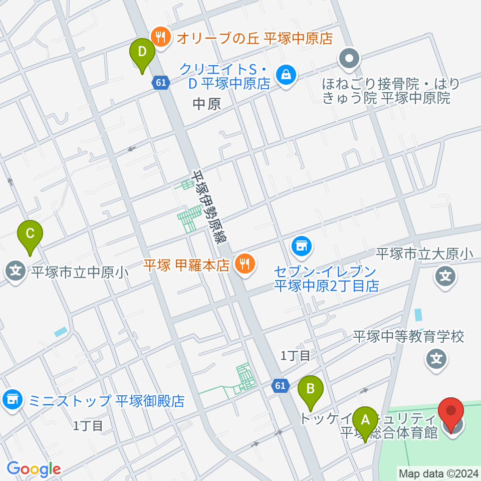 トッケイセキュリティ平塚総合体育館周辺のカフェ一覧地図