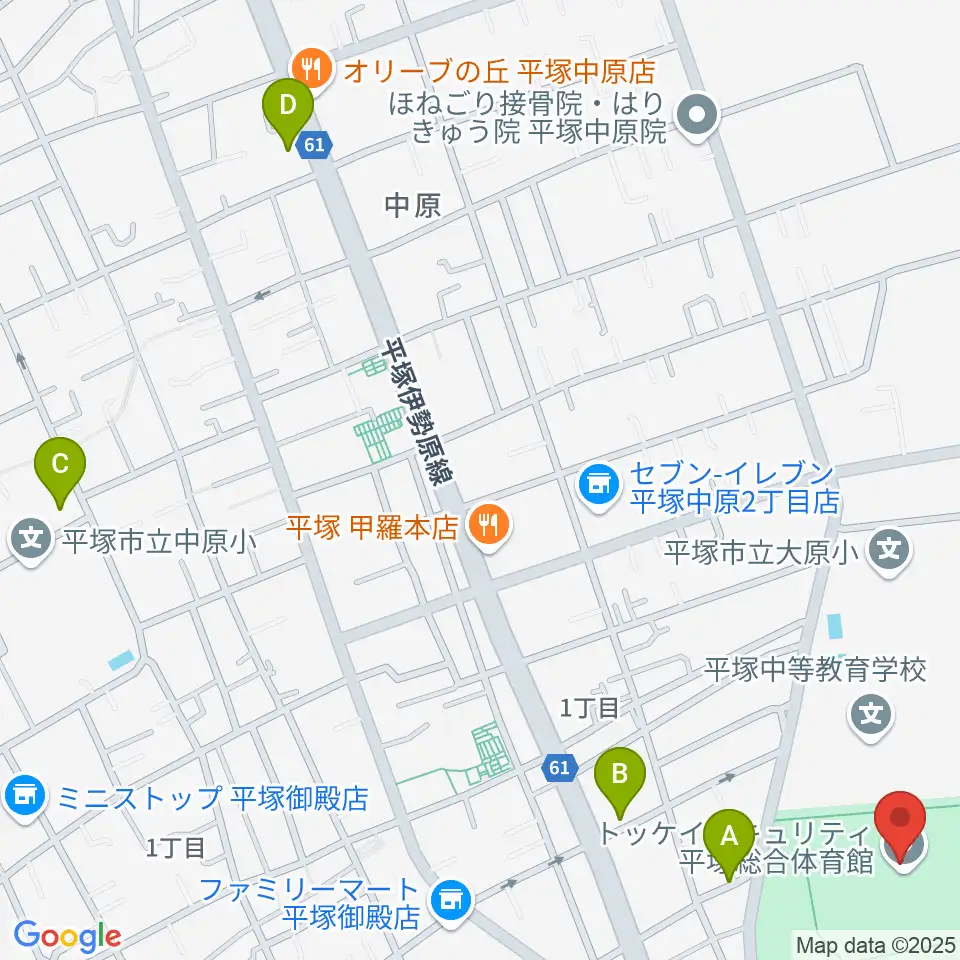 トッケイセキュリティ平塚総合体育館周辺のカフェ一覧地図