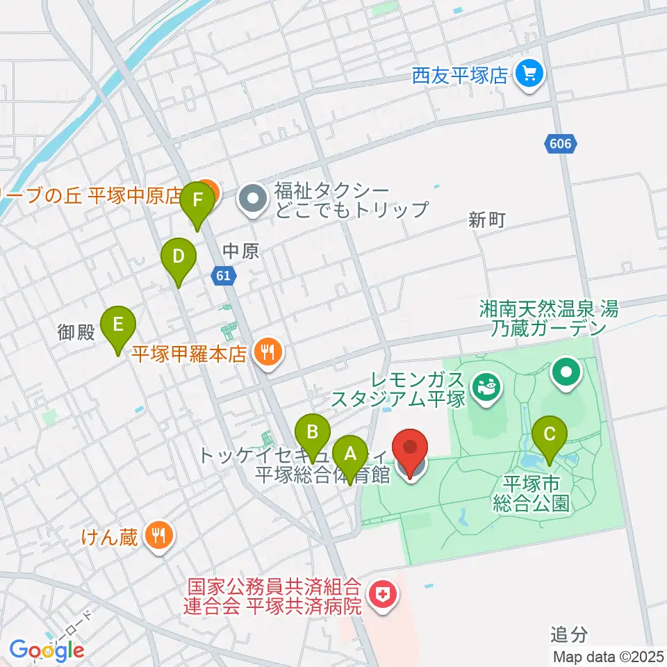 トッケイセキュリティ平塚総合体育館周辺のカフェ一覧地図