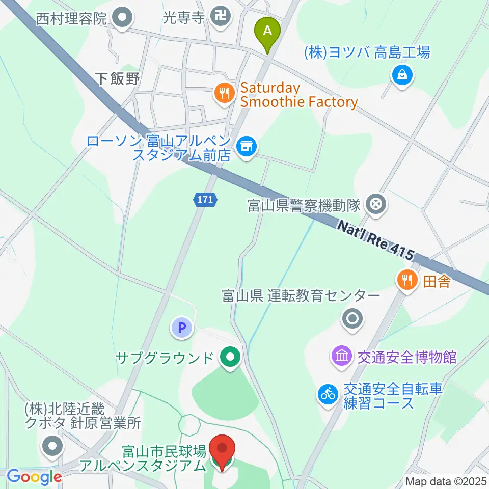 富山市民球場アルペンスタジアム周辺のカフェ一覧地図