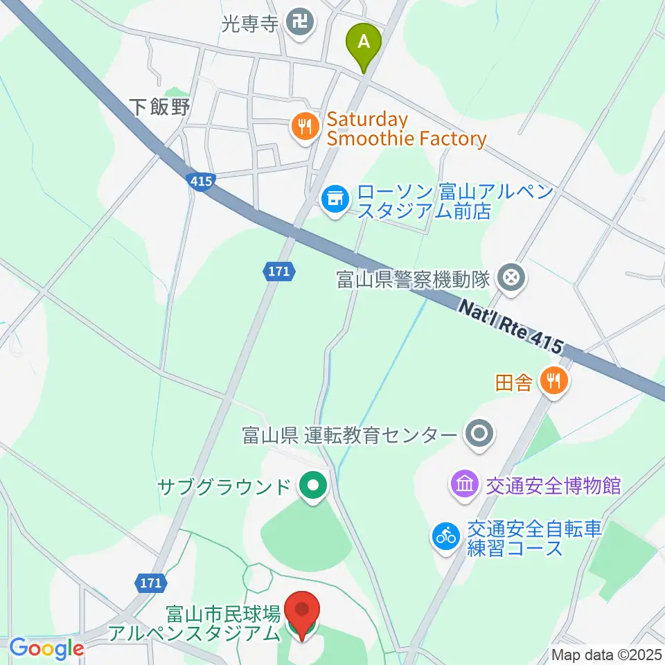 富山市民球場アルペンスタジアム周辺のカフェ一覧地図