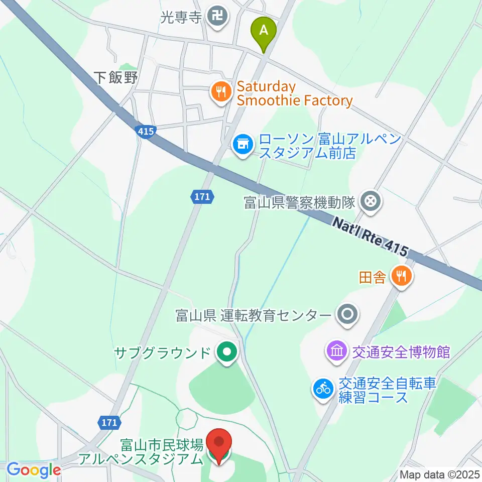 富山市民球場アルペンスタジアム周辺のカフェ一覧地図