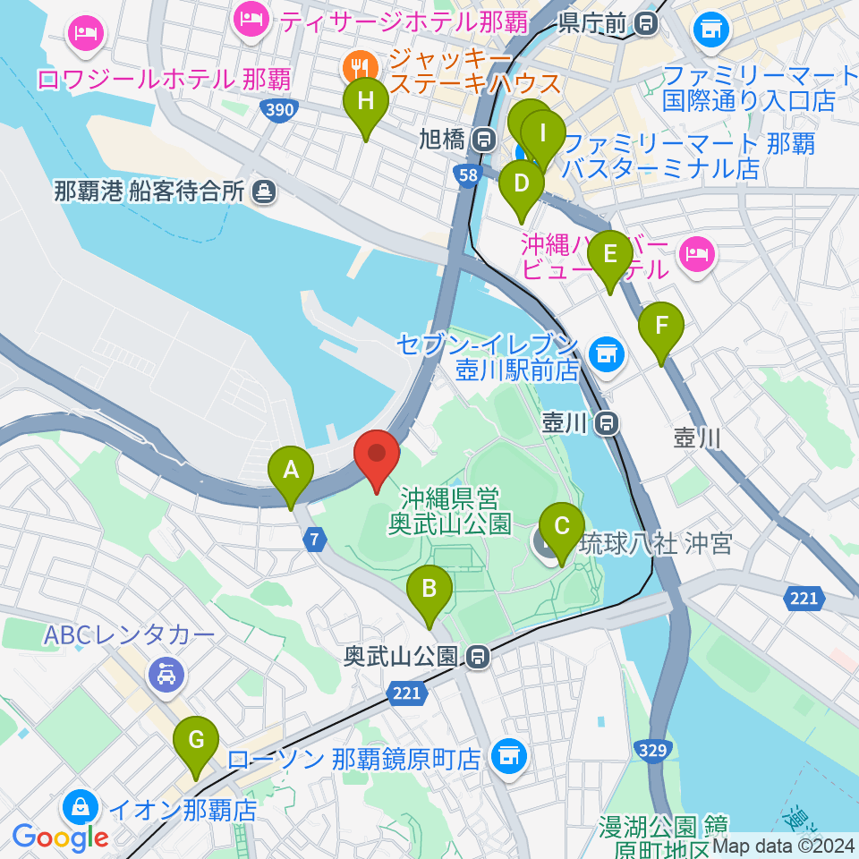 沖縄セルラースタジアム那覇周辺のカフェ一覧地図