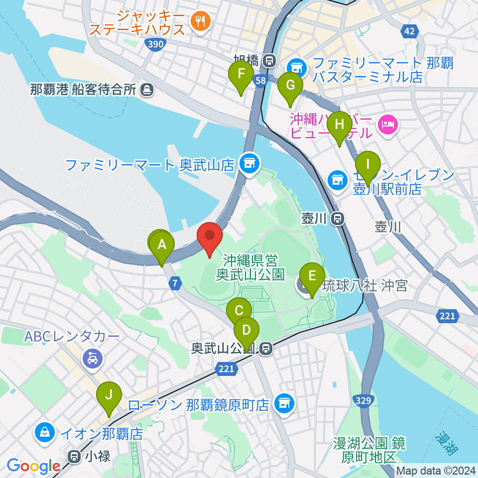 沖縄セルラースタジアム那覇周辺のカフェ一覧地図