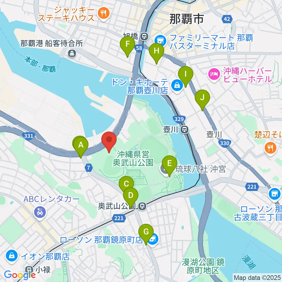 沖縄セルラースタジアム那覇周辺のカフェ一覧地図