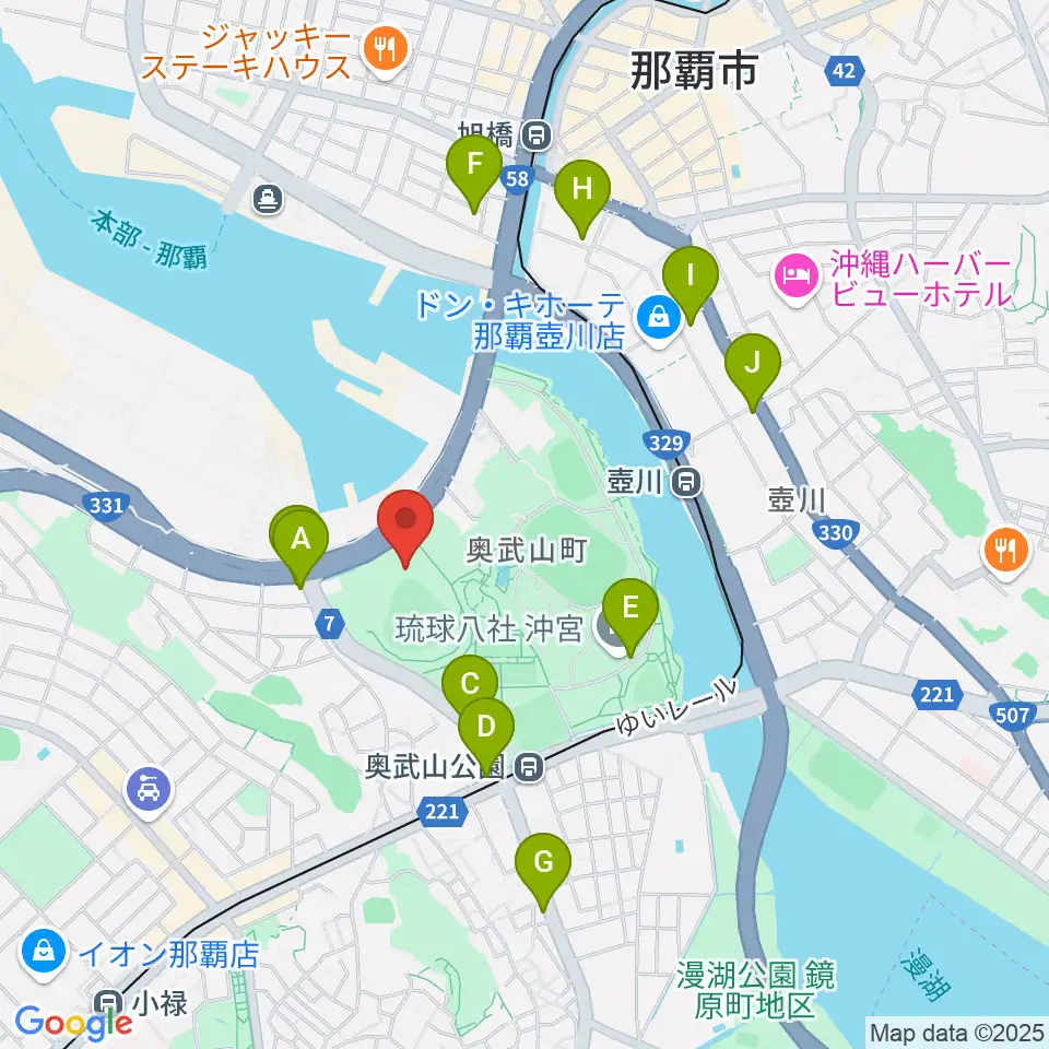 沖縄セルラースタジアム那覇周辺のカフェ一覧地図