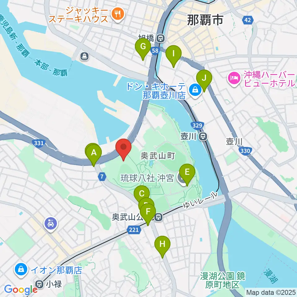 沖縄セルラースタジアム那覇周辺のカフェ一覧地図