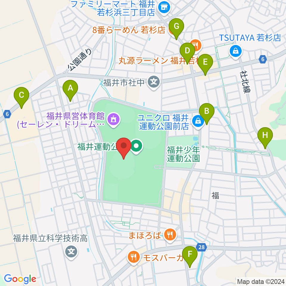 セーレン・ドリームスタジアム周辺のカフェ一覧地図