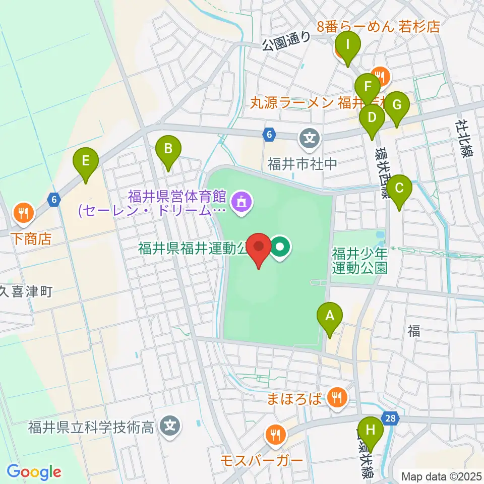 セーレン・ドリームスタジアム周辺のカフェ一覧地図