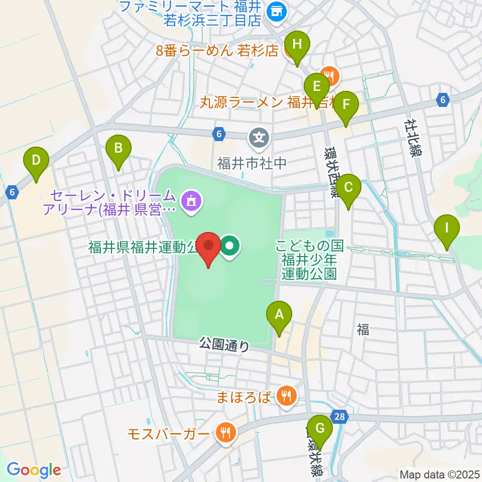 セーレン・ドリームスタジアム周辺のカフェ一覧地図