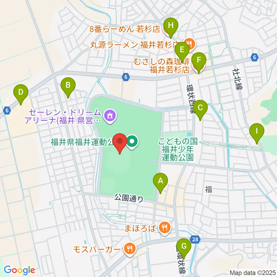 セーレン・ドリームスタジアム周辺のカフェ一覧地図