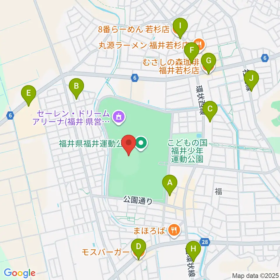 セーレン・ドリームスタジアム周辺のカフェ一覧地図