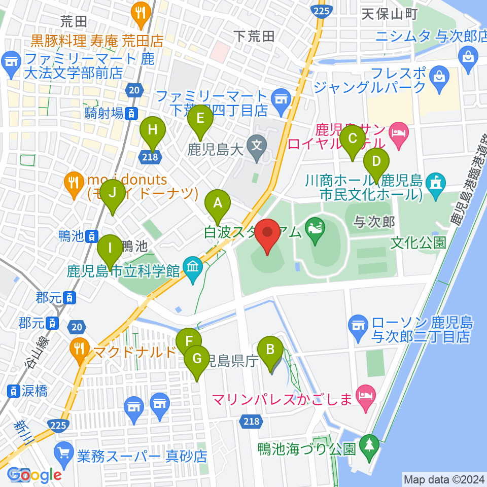 平和リース球場周辺のカフェ一覧地図