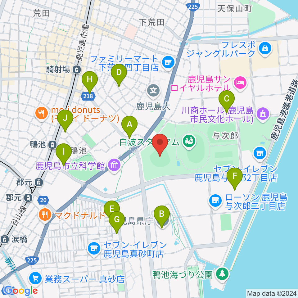 平和リース球場周辺のカフェ一覧地図