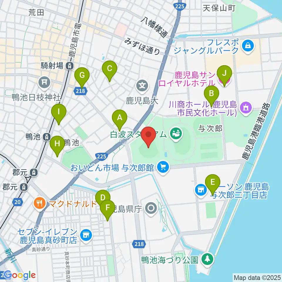 平和リース球場周辺のカフェ一覧地図