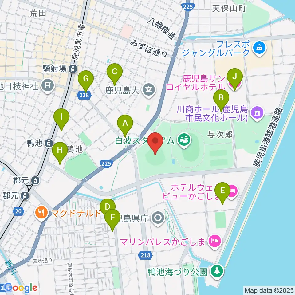 平和リース球場周辺のカフェ一覧地図