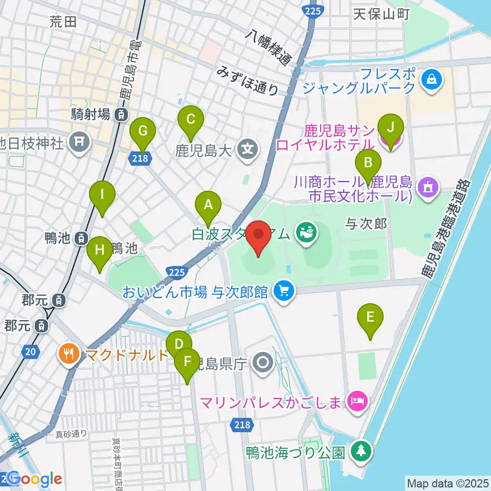 平和リース球場周辺のカフェ一覧地図