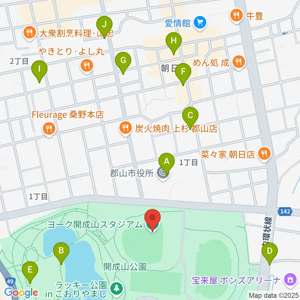 ヨーク開成山スタジアム周辺のカフェ一覧地図