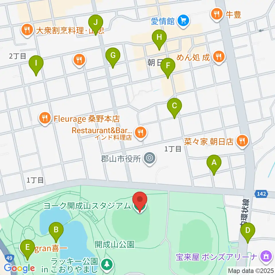 ヨーク開成山スタジアム周辺のカフェ一覧地図