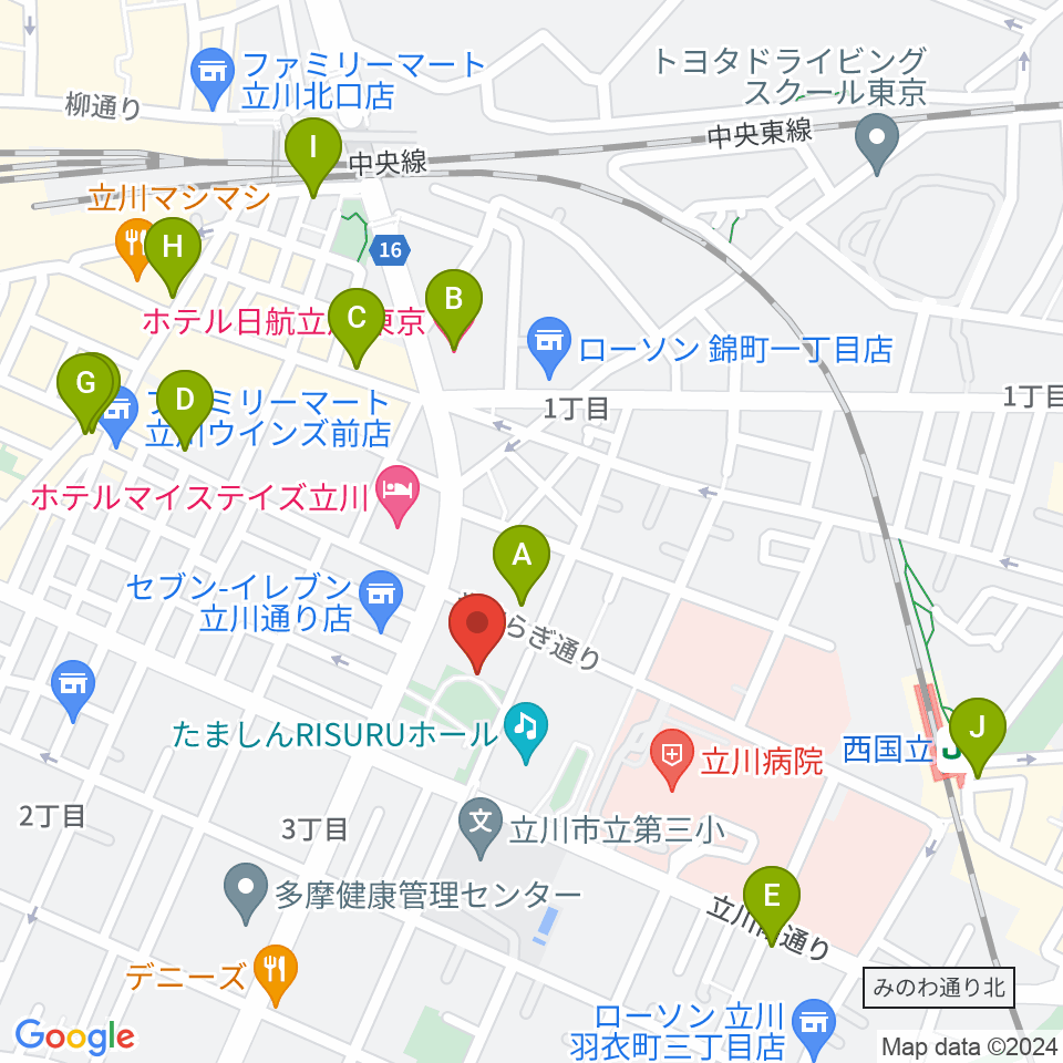 立川市子ども未来センター周辺のカフェ一覧地図