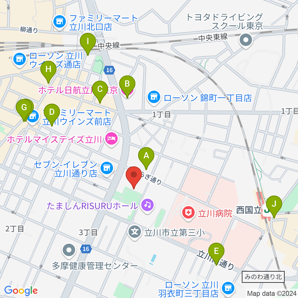 立川市子ども未来センター周辺のカフェ一覧地図