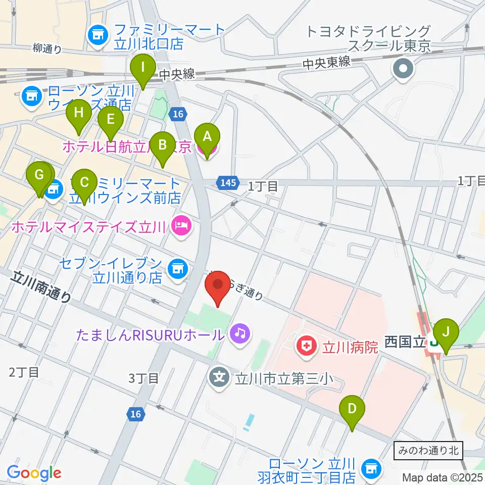 立川市子ども未来センター周辺のカフェ一覧地図