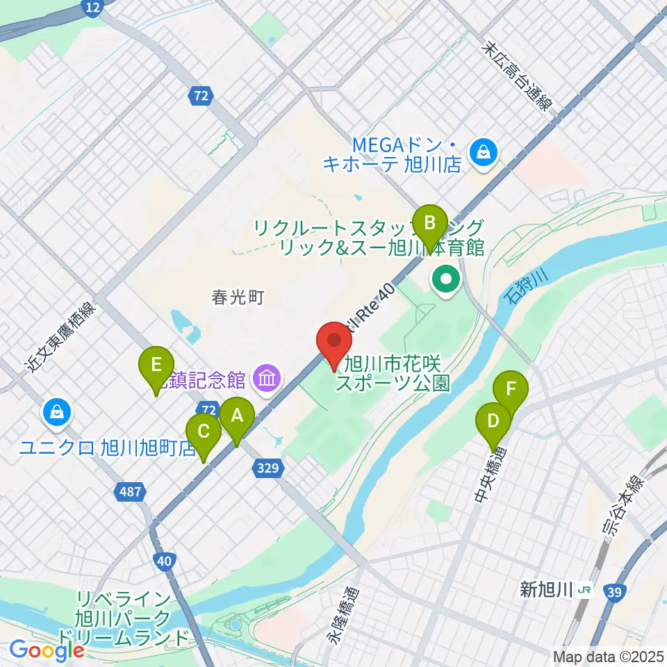 旭川スタルヒン球場周辺のカフェ一覧地図