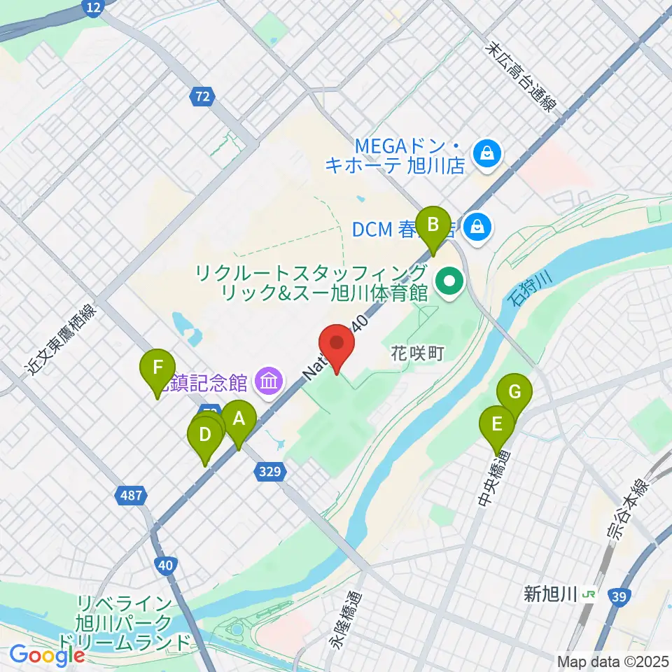 旭川スタルヒン球場周辺のカフェ一覧地図